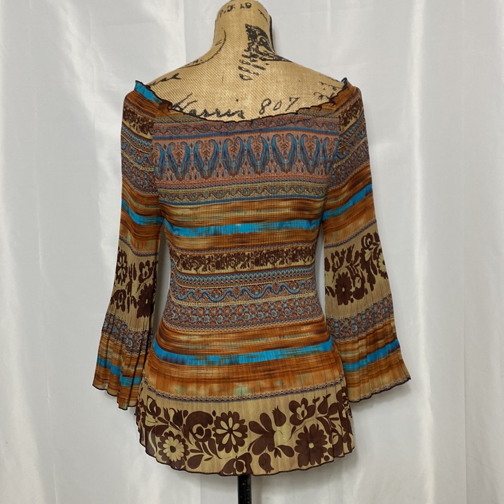 Brown Blue Floral Elastic Stretch Off The Shoulder Blouse S — image 3 of 8